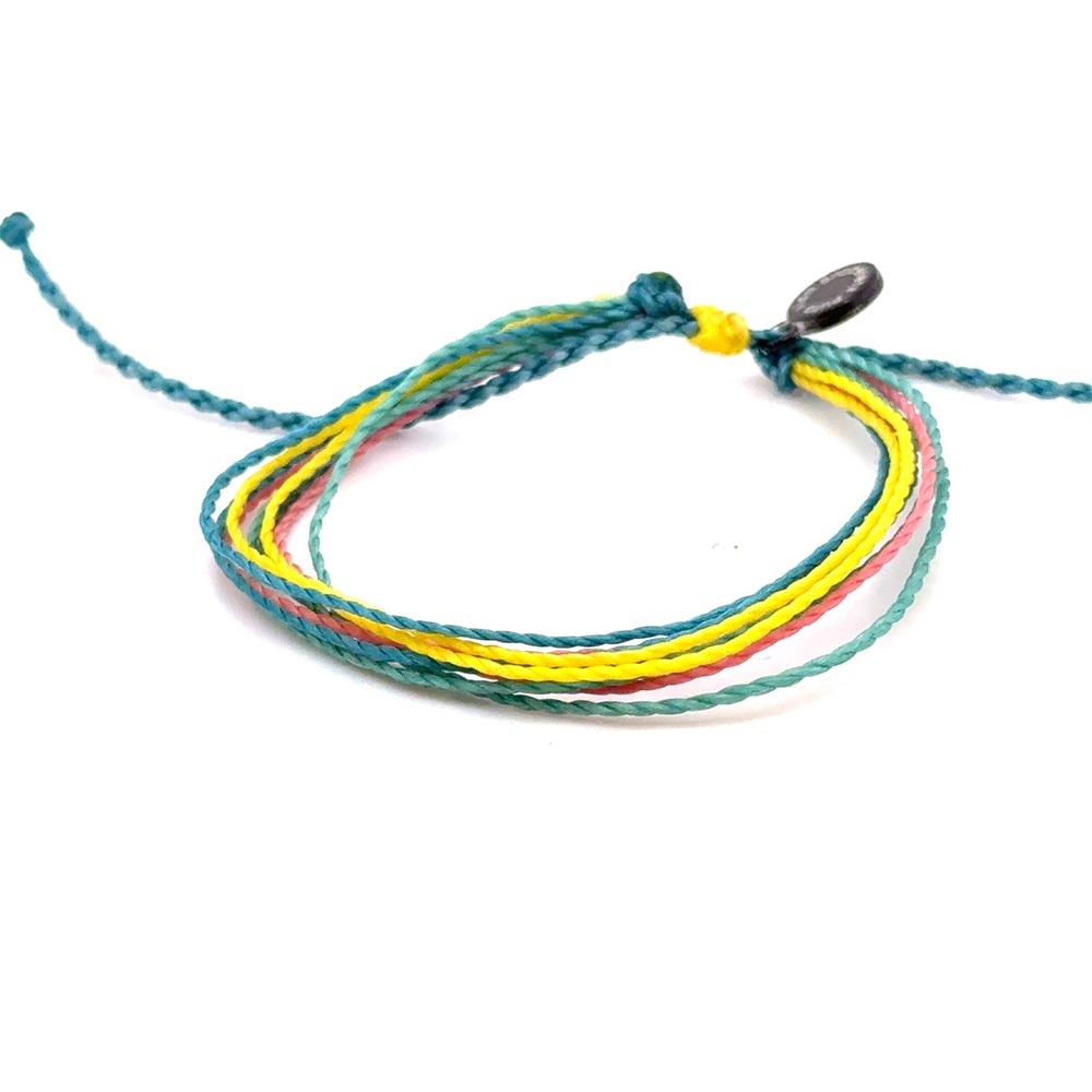 Pura Vida Multi Strand Cord Bracelet Teal Yellow Pink Adjustable Beach Jewelry